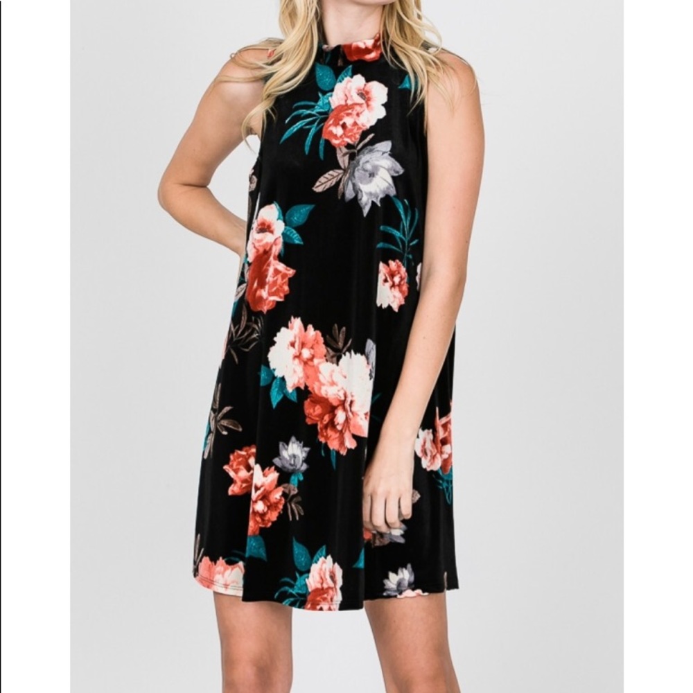 Velvet flower mockneck dress